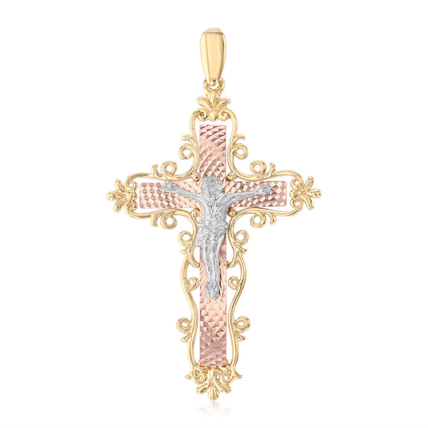 14K Gold Crucifix Pendant with 3.4mm Hollow Cuban Chain