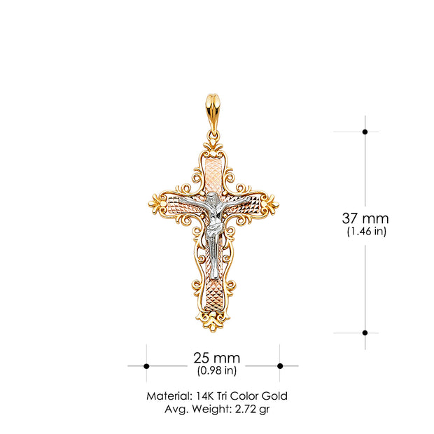 14K Gold Crucifix Pendant with 2.3mm Figaro 3+1 Chain