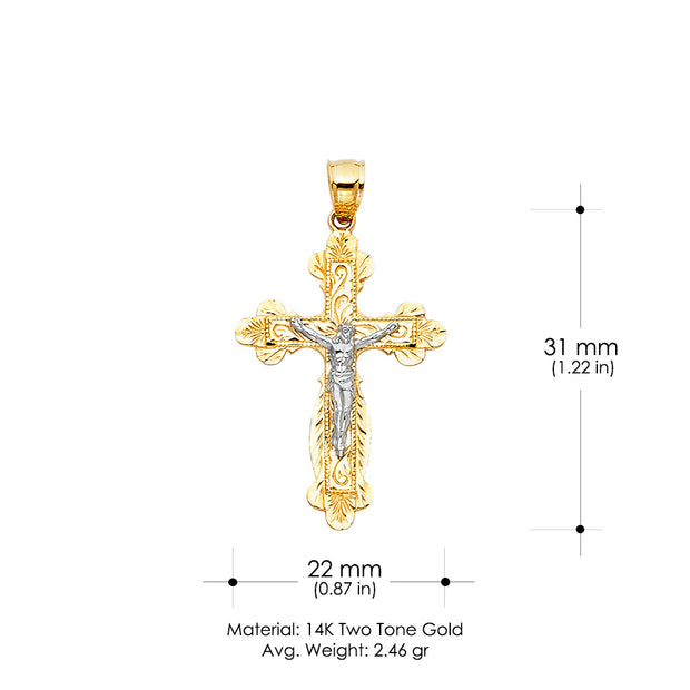 14K Gold Crucifix Pendant with 2.3mm Figaro 3+1 Chain