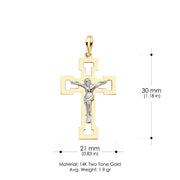 14K Gold Crucifix Pendant with 2.3mm Figaro 3+1 Chain