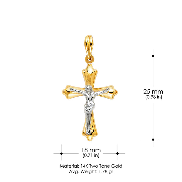 14K Gold Crucifix Pendant with 1.5mm Flat Open Wheat Chain