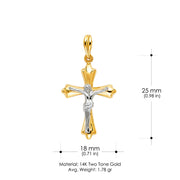 14K Gold Religious Crucifix Charm Pendant with 0.8mm Box Chain Necklace