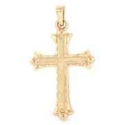 14K Gold Cross Charm Pendant with 1.1mm Wheat Chain Necklace