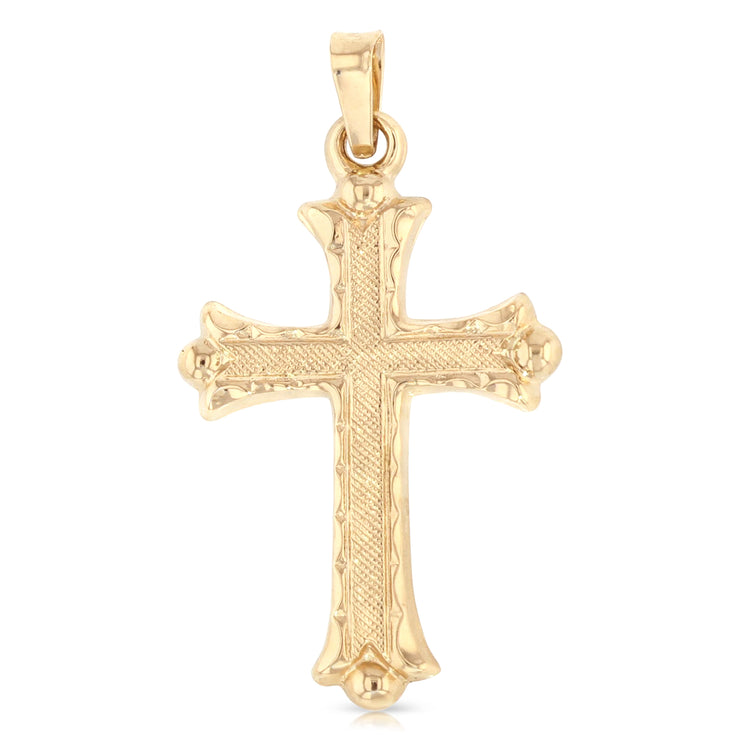 14K Gold Religious Cross Charm Pendant with 1.2mm Box Chain Necklace