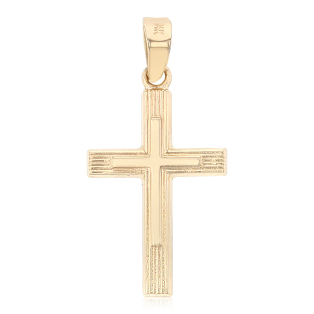 14K Gold Cross Charm Pendant with 1.5mm Flat Open Wheat Chain Necklace