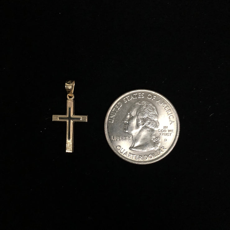 14K Gold Religious Cross Charm Pendant with 0.8mm Box Chain Necklace