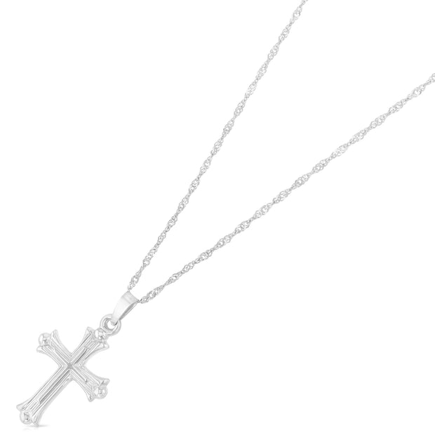 14K White Gold Cross Charm Pendant with 1.2mm Singapore Chain Necklace