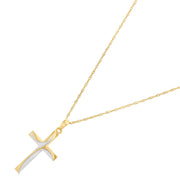 14K Gold Cross Charm Pendant with 1.2mm Singapore Chain Necklace