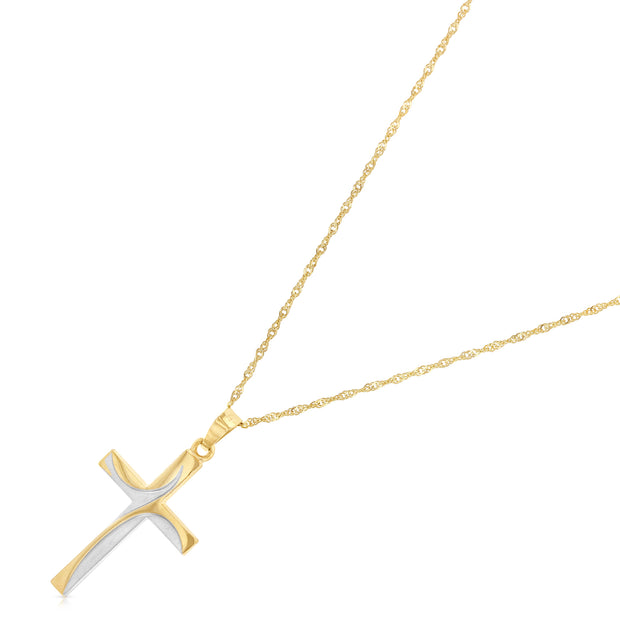 14K Gold Cross Charm Pendant with 1.2mm Singapore Chain Necklace