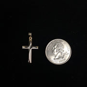 14K Gold Cross Charm Pendant with 1.5mm Flat Open Wheat Chain Necklace