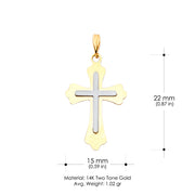 14K Gold Cross Charm Pendant with 0.9mm Wheat Chain Necklace