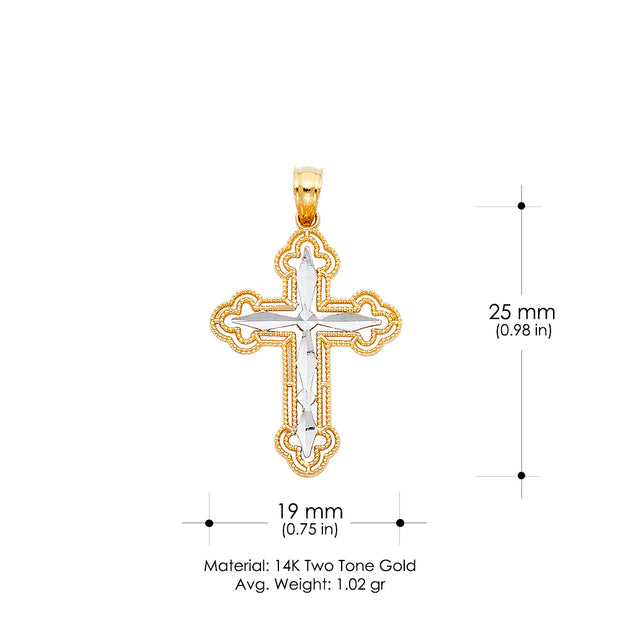 14K Gold Cross Charm Pendant with 1.2mm Singapore Chain Necklace