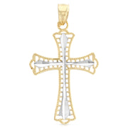 14K Gold Cross Charm Pendant with 1.2mm Singapore Chain Necklace