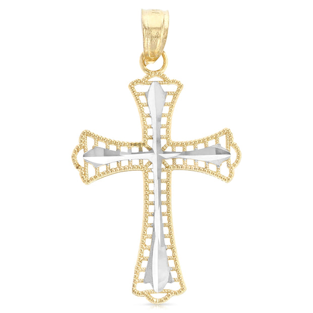 14K Gold Cross Charm Pendant with 1.2mm Singapore Chain Necklace