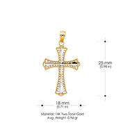 14K Gold Cross Charm Pendant with 0.9mm Wheat Chain Necklace