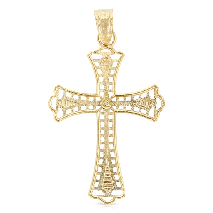 14K Gold Religious Cross Charm Pendant with 0.8mm Box Chain Necklace