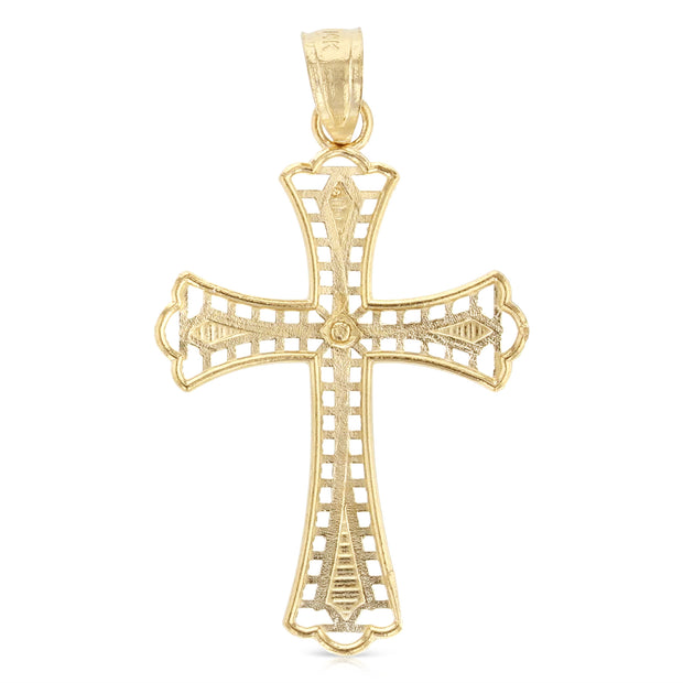 14K Gold Cross Charm Pendant with 1.2mm Singapore Chain Necklace