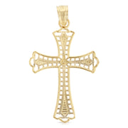 14K Gold Cross Charm Pendant with 0.9mm Wheat Chain Necklace