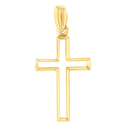 14K Gold Opening Cross Charm Pendant with 0.9mm Wheat Chain Necklace