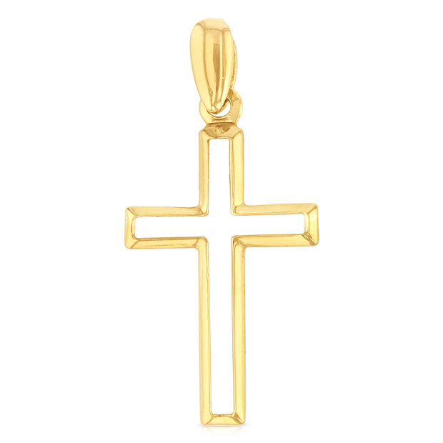 14K Gold Opening Cross Charm Pendant with 0.9mm Wheat Chain Necklace