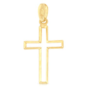 14K Gold Opening Cross Charm Pendant with 0.9mm Wheat Chain Necklace