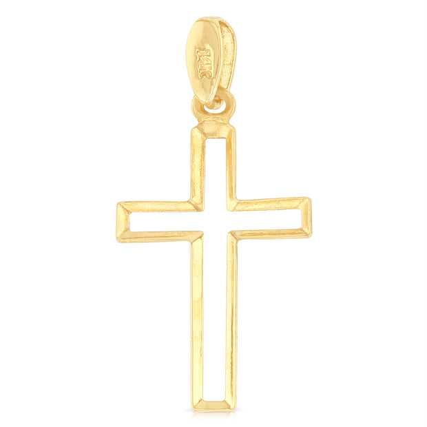 14K Gold Opening Cross Charm Pendant with 1.2mm Singapore Chain Necklace