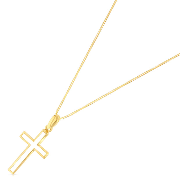 14K Gold Opening Religious Cross Charm Pendant with 0.8mm Box Chain Necklace