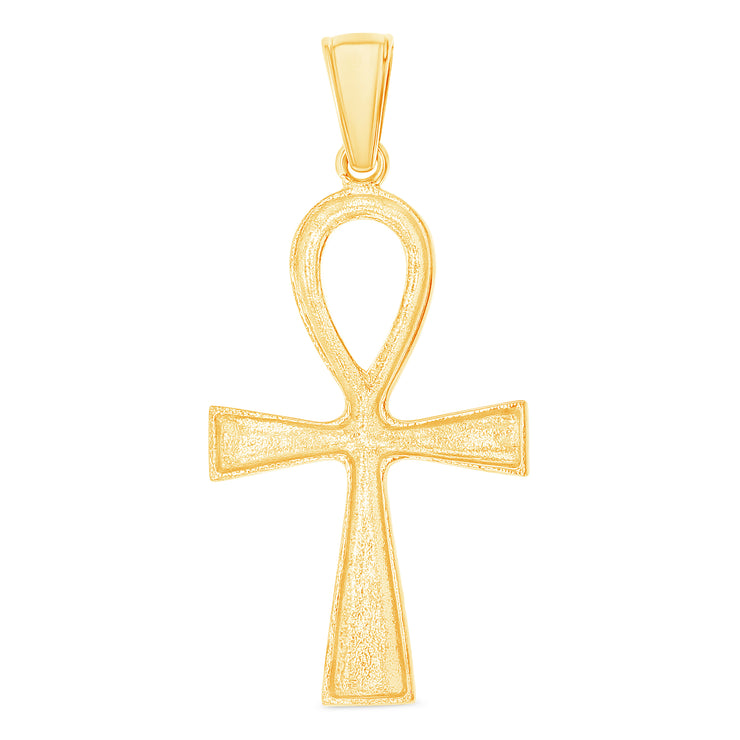 14K Gold Egyptian Ankh Religious Cross Charm Pendant with 1.2mm Box Chain Necklace