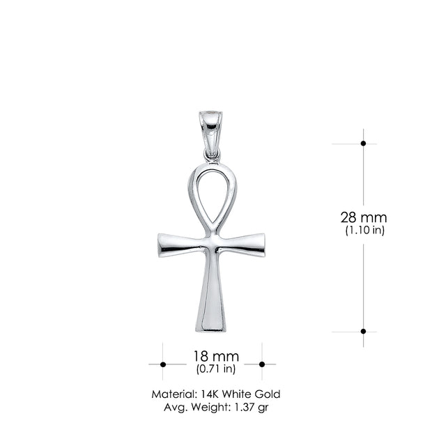 14K White Gold Egyptian Ankh Cross Charm Pendant with 1.8mm Singapore Chain Necklace