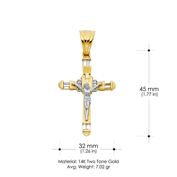 14K Gold CZ Religious Crucifix Charm Pendant