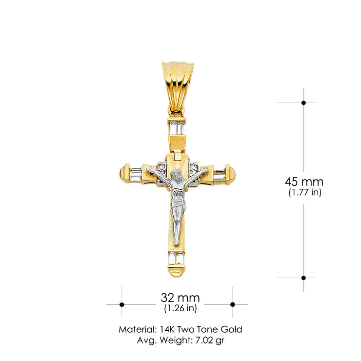 14K Gold CZ Religious Crucifix Charm Pendant