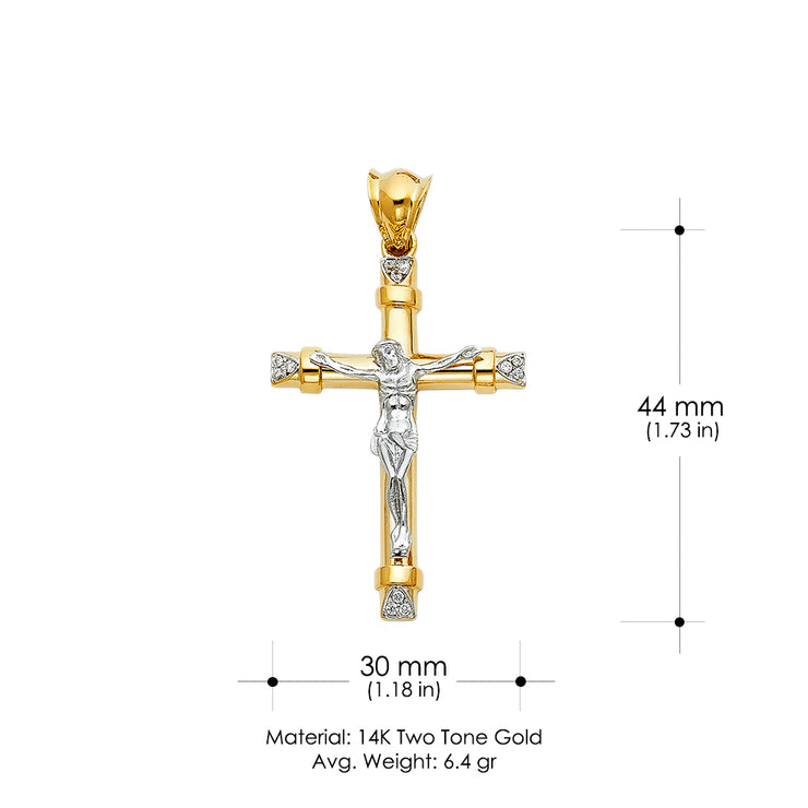 14K Gold CZ Religious Crucifix Charm Pendant