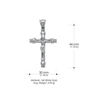 14K Gold CZ Crucifix Charm Pendant with 1.4mm Round Wheat Chain Necklace