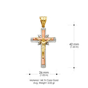 14K Gold CZ Crucifix Pendant with 3.4mm Hollow Cuban Chain