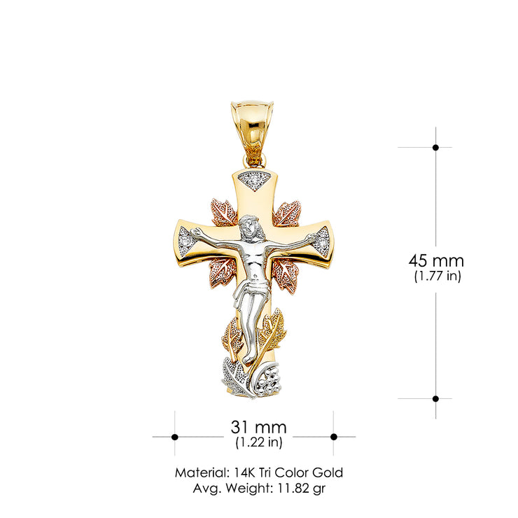 14K Gold CZ Religious Crucifix Charm Pendant