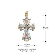 14K Gold CZ Crucifix Pendant with 3.4mm Hollow Cuban Chain