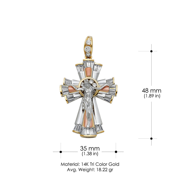 14K Gold CZ Religious Crucifix Charm Pendant