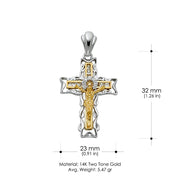 14K Gold CZ Crucifix Pendant with 1.2mm Singapore Chain