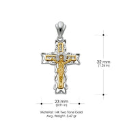 14K Gold CZ Religious Crucifix Charm Pendant