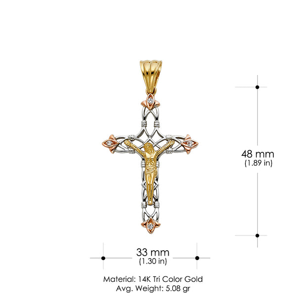 14K Gold CZ Religious Crucifix Charm Pendant