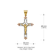 14K Gold CZ Crucifix Pendant with 3.4mm Hollow Cuban Chain
