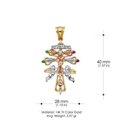 14K Gold CZ Cross of Caravaca Pendant with 3.4mm Hollow Cuban Chain
