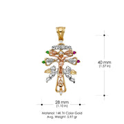 14K Gold CZ Religious Cross of Caravaca Charm Pendant