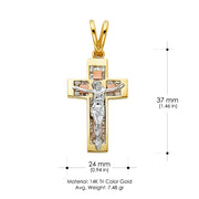 14K Gold CZ Crucifix Pendant with 3.4mm Hollow Cuban Chain