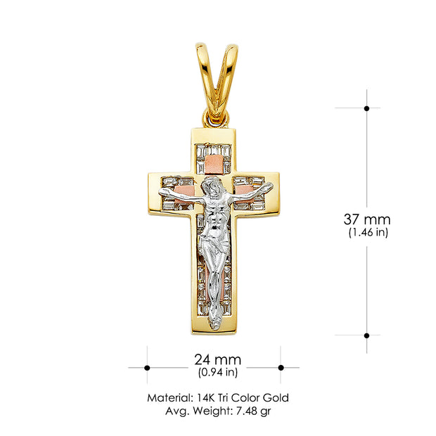 14K Gold CZ Religious Crucifix Charm Pendant