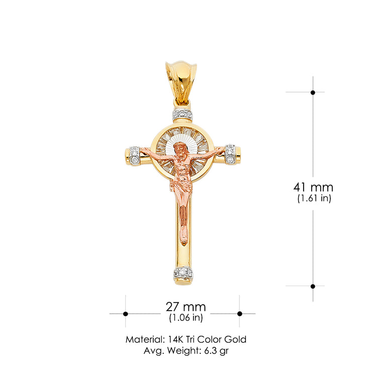 14K Gold CZ Crucifix Pendant with 4.2mm Valentino Star Diamond Cut Chain