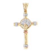 14K Gold CZ Crucifix Pendant with 1.7mm Flat Open Wheat Chain