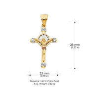 14K Gold CZ Crucifix Pendant with 1.8mm Singapore Chain