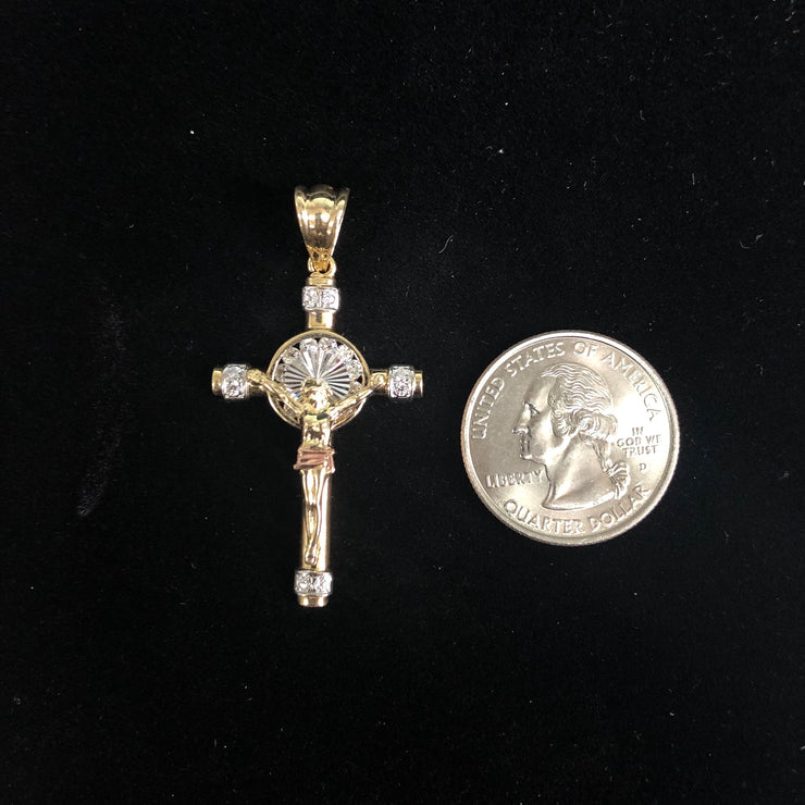 14K Gold CZ Religious Crucifix Charm Pendant