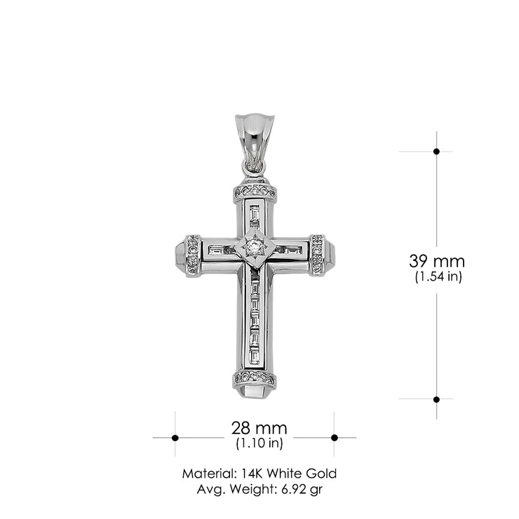 14K Gold Cross Charm Pendant with 1.4mm Round Wheat Chain Necklace